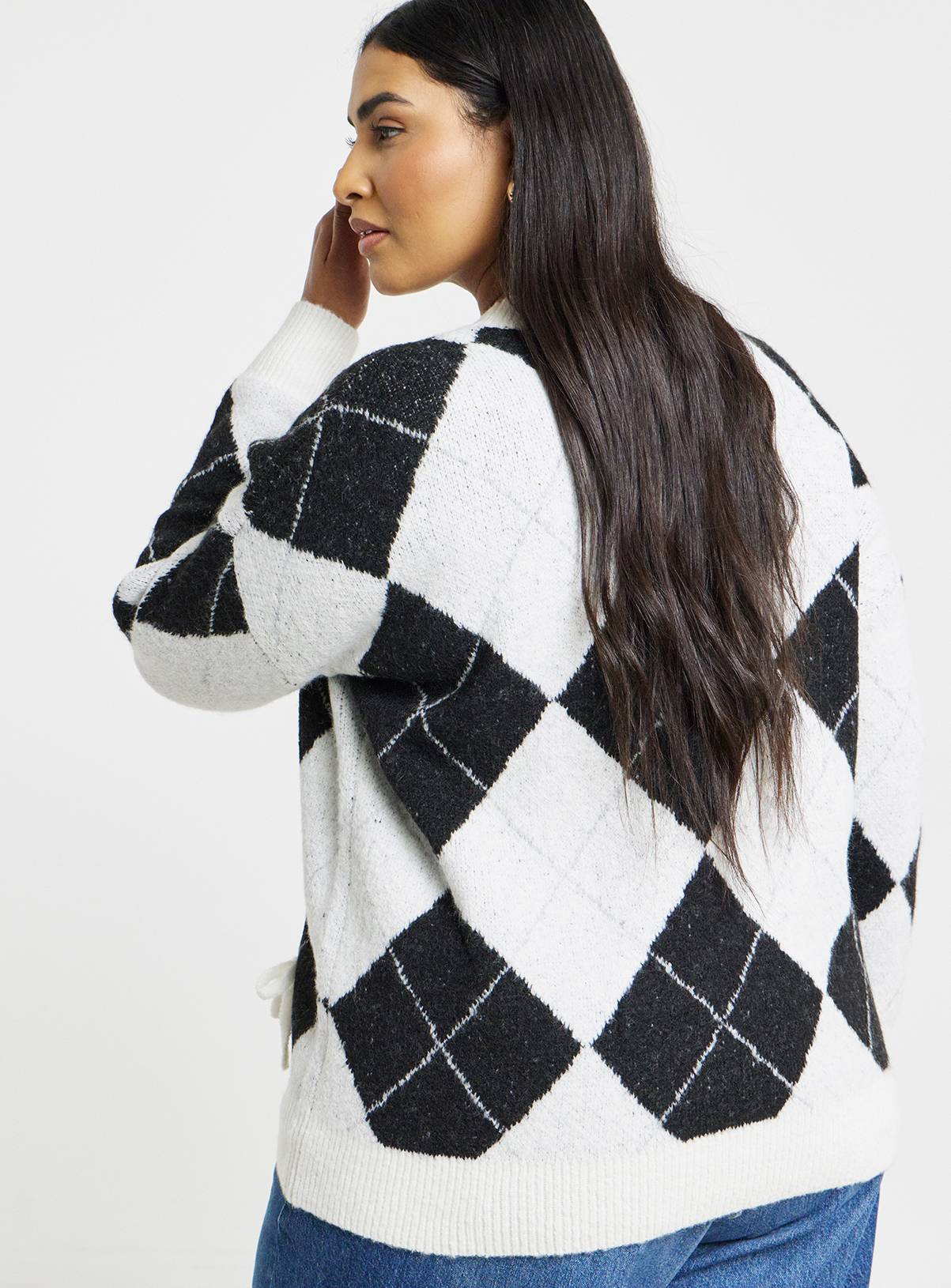 SIMPLY BE Bow Applique Argyle Jumper 16-18 - Image 2